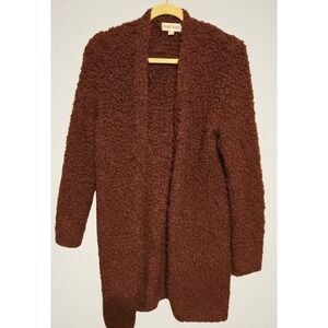 Knox Rose Women's Large Maroon Boucle Open Cardigan Sweater Cozy Long Duster